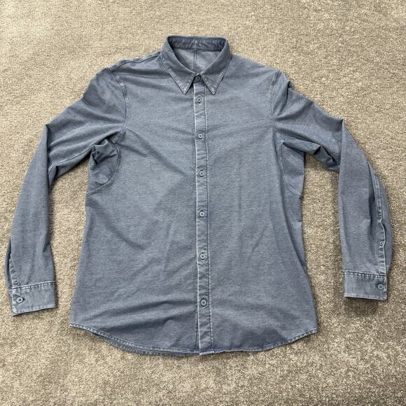 Lululemon Mens Button Up Shirt Blue Medium Long Sleeve One Thing At A Time - Picture 1 of 8